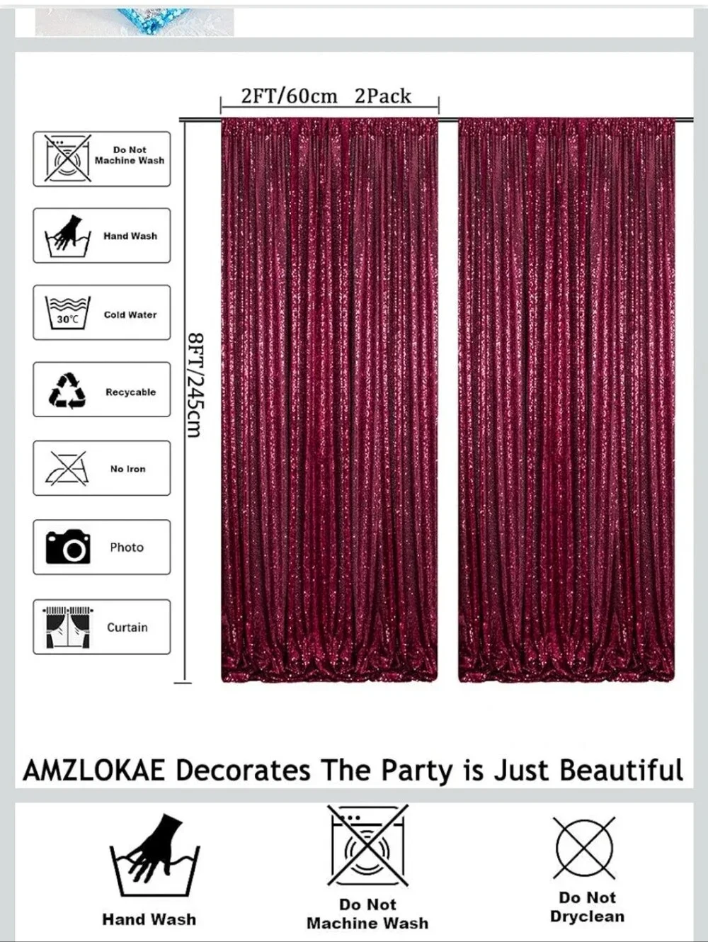 Sequin Window Curtains - Burgundy And White Sparkle (2 Pack)